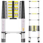 Telescopic Ladder, 3.8M Stainless Steel Thickened High-Strength Loft Ladder, Portable Ladders Extendable with Non-Slip Feet Adjustable Height for Roof Attic Caravans