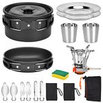 Camping Cookware Set, Queta Outdoor Cooking Set 17 Psc Picnic Pots for 2-3 People for Camping Outdoor Hiking Picnic BBQ, Fda Certified