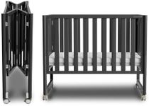 MAMAZING EvoNook 6-in-1 Convertible Mini Crib - Easy Assembly, Portable Folding Baby Mini Crib with Mattress, 100% New Zealand Pinewood, 4 Adjustable Mattress Heights, Black with Mattress