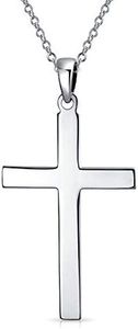 Unisex Large Personalize Traditional Plain Simple Basic Religious Cross Pendant Necklace For Women Men Teen Polished Solid .925 Sterling Silver Customizable