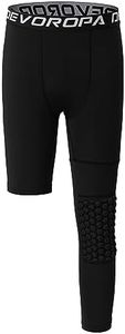 DEVOROPA Youth Boys' Compression Pants with Knee Pads 3/4 Basketball Athletic Tights Quick Dry Sports Workout Leggings, Black(right Long), Small