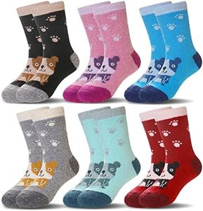 Eocom 6 Pairs Children's Winter Warm Wool Animal Crew Socks Kids Boys Girls Socks(Dog, 1-3 Years)