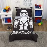 Disney Star Wars Storm Trooper Black & White 4Piece Toddler Bed Set - Comforter, Fitted Bottom Sheet, Flat Top Sheet, & Reversible Pillowcase, Black, White, Grey
