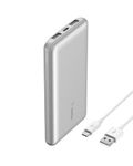 Belkin 10000 mAh Lithium-ion Power Bank | Type C PD Input & Output | Tripple Output | 2-Year $2500 CEW | Silver Edition