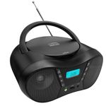 CTDZLED Portable CD Player Boombox with FM Radio, Bluetooth Speaker, AC/Battery Powered, Support CD/CD-R/RW/USB/BT/AUX, LCD Display, Headphone Jack, Gifts for Parent (Black)