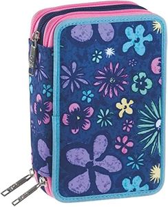 Astuccio Scuola SJ Ever 3 Scomparti - Wingly Girl Bambina - Completo di Matite, Pennarelli - Blu, Azzurro