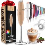 Zulay Powerful Milk Frother Handheld Foam Maker for Lattes - Whisk Drink Mixer for Coffee, Mini Foamer for Cappuccino, Frappe, Matcha, Hot Chocolate by Milk Boss (Maple)