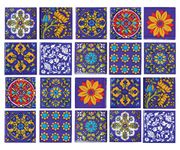 Shiv Kripa Blue Pottery Luxury Floral Decorative Crafted Tabletop Flooring Wall Interior Exterior Traditional 2 x 2 inch Tiles Pack of 20 Tiles (Blue & Multi)