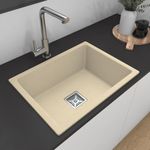 Hardstone Quartz Sink For Kitchen 24x18x8.5 IN – Cool Ivory Granite Kitchen Sink With Waste coupling & PVC Pipe | Smooth Finish, UV Protected, Top & Under Mount Sink | Sink With 10 Year Warranty