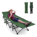 TANGZON Folding Camping Bed, Heavy Duty Steel Camping Cot with Carry Bag & Side Pocket, Portable Sleeping Cot for Office, Picnic, Hunting and Hiking (Green, 272kg Weight Capacity)