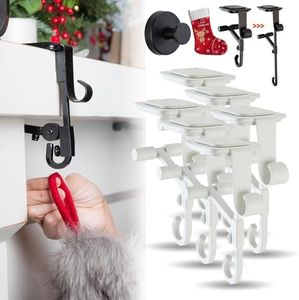 DENGWANG 2027 Upgraded Garland Hangers for Mantle, 2-in-1 Adjustable Fireplace Stocking & Garland Hanger, Heavy Duty Over Door Hook for Deep Mantel, Fits 0.5"-8.5" Mantles, Holds 20 LBS，White：6PCS