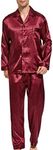 Men's Pyjama Set, Satin Sleepwear, Long Sleeves, Loungewear, maroon/black, L