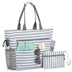 G4Free Large Beach Bag for Women Waterproof Sandproof Beach Tote Bag with Makeup Bag Zipper Pocket (Grey Stripe)