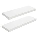 HOOBRO Floating Shelves, Wall Shelf Set of 2, 60 cm Hanging Shelf with Invisible Brackets, for Bathroom, Bedroom, Toilet, Kitchen, Office, Living Room Decor, White WT60BJ01