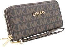 Lyrovo Purse Clutch Wallet for Women - PU Leather Double Zip Card Coin Holder with Wrist Strap (JVK, Brown)