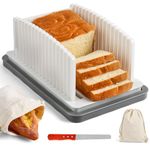 Upgraded Homemade Bread Slicer Left and Right Adjustable Tracks Bread Slicing Cutting Guide Foldable and Compact with Crumb Tray + Bread Slicer + Bread Bag for Homemade Bread Bagels Cakes