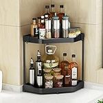 Lekesky Spice Rack, 2-Tier Kitchen Countertop Standing Storage Shelf, Desktop Organiser, Stainless Steel & Plastic Corner Storage Shelves 28 * 28 * 38cm, for Kitchen, Dining Room, Office, Black