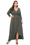 YMING Women's Long Sleeve Dress Sexy V Neck Dress Maxi Dress Gray 3XL