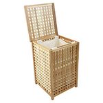 Woodside Large 80L Wooden Lattice Laundry Basket, Walnut Wood Storage Hamper Box, Internal Linen Sack, 46 x 46 x 68cm