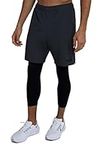 TCA Men's 2 in 1 Running Training Workout Short & Base Layer Compression Legging with Zip Pocket - Asphalt/Black (Tights), L