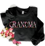 Regamor Embroidery Floral Grandma Sweatshirts For Women Gift Sweatshirt From Grandkids Flower Gift Mothers Day Christmas, Black, Medium