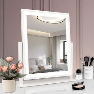 Beelux Vanity Mirror with Lights, Hollywood Lighted Makeup Mirror with Dimmable Light, Smart Control, Memory, Adjustable Warm White/Natural/Daylight, Birthday Present, 360°Rotation (16 in-White)