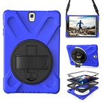 Shockproof Case for Samsung Galaxy Tab S3 9.7 2017 (SM-T820 SM-T825 SM-T827),Portable Heavy Duty Tablet Cover with 360 Rotating Stand Handle Strap & Shoulder Belt Carrying Case (New Blue)