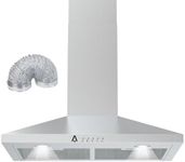 Aprafie Kitchen Hood, Wall Mount Range Hood 30 inch with 2m Ventilation Duct and 5-Layer Aluminum Permanent Filters Ductless/Ducted Convertible for Stove Kitchen