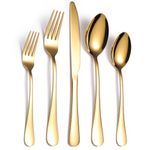 UIRIO 20 Piece Gold Cutlery Set for 4 - Stainless Steel Flatware Silverware Sets - Forks Spoons Knife Set - Dishwasher Safe for Home and Restaurant