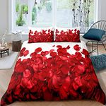 Red Floral Duvet Cover King Size Romantic Theme Couple Comforter Cover Set With Zipper Ties Soft Microfiber Flower Pattern Bedroom Decor Bedding Set 1 Duvet Cover With 2 Pillow Cases