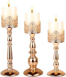 Candle Holders for Pillar Candles Set of 3 Gold Vintage Tall Candle Holders Decorative Large Table Centerpieces Candle Stand Decor