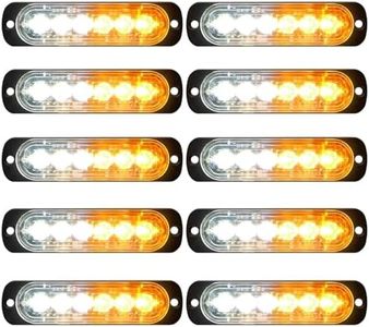 EEEKit 10 Pack LED Emergency Strobe Lights, Amber White 6 LED Strobe Warning Emergency Flashing Light Caution Construction Hazard Light Bar for Car Truck Van Off-road Vehicle ATV SUV Surface Mount