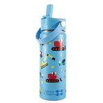 Tiddlers & Nippers Stainless Steel Vacuum Insulated Double Wall Kids Reusable Water Bottle with Leak Proof Straw 500ml | Keeps Cool for 24hrs & Warm for 10hrs + (Diggers & Lorries)