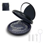 Retainer Case,Aligner Case with Mirror,Separate Design of Mirror and Storage Space,Round Retainer Holder with Aligner Remover Tool, Chewies & Brush,Storage Bag Sets (Black+Dark Gray Silicone)