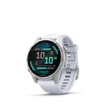 Garmin Fenix 8 – 43mm, AMOLED, Premium Multisport GPS Smartwatch, Long-Lasting Battery Life, Dive-Rated, Built-in LED Flashlight, Silver with Whitestone Band