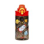 Zak Designs Sage Water Bottle For School or Travel, 16oz Durable Plastic Water Bottle With Straw, Handle, and Leak-Proof, Pop-Up Spout Cover (Spaceships)