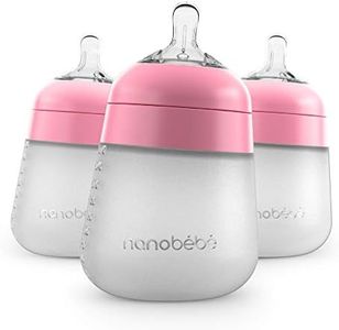 Nanobebe Flexy Silicone Baby Bottle, Anti-Colic, Natural Feel, Non-Collapsing Nipple, Non-Tip Stable Base, Easy to Clean, 3-Pack, Pink, 9oz