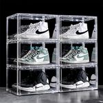 AYSIS Multipurpose 6 Pack Sneaker Containers Bins, Shoe Storage Box, Clear Plastic Stackable Shoe Organizer for Closet, Space Saving Foldable Shoe Sneaker Containers (Pack of 6, White Transparent)