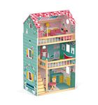 Janod - Happy Day Wooden Dollhouse - 3 Floors and 12 Accessories Included - Imitation Toy - Develop Imagination - from 3 Years Old, J06580