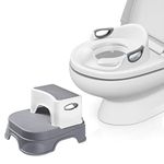 DEANIC Potty Training Toilet Seat with Step Stool Toddler, Safe Toddler Toilet Seat with Splash Guard, 2 in 1 Detachable Toilet Steps for Toddlers, 2 Cushions, 1 Cleaning Brush and Hook (Grey)