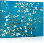 Van Gogh Canvas Wall Art: Almond Blossom Oil Painting Flower Picture Reproduction Room Decor, Famous Art Prints Floral Tree Poster Teal Modern Artwork Home Decoration 12" x 15"