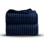 Super Chunky Ribbed 3cm Cord Faux Fur Velvet Touch Sofa Bed Throwover Soft Thermal Touch Snuggle Comfort Blanket (Navy, 200x240cms)