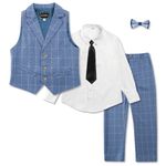 LOLANTA Boys Vest Suit Vest, Pants with Waist Tab, White Dress Shirts, Tie and Bow Tie (Dark Blue, 6)