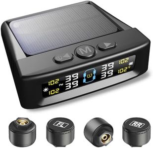 Tire Pressure Monitoring System, TPMS with Solar & USB Charge, Tire Pressure Monitor System with 4 External sensors & 6 Alarm Modes, Color LCD Display TPMS with Auto Sleep for Car, Sedan, SUV, VAN, RV