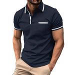 Generic Men's Polo Shirts Short Sleeve Collared Tee Shirts Quick Dry Workout Athletic Shirts Moisture Wicking Golf Shirt with Pocket(Navy,3X-Large)