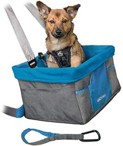 Kurgo Heather Car Booster Seat for Dogs, Quick & Secure Installation, Includes Seat Belt Tether, Fleece Lining, Grey/Blue (ZTV30-17114)