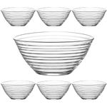 Glass Salad Bowl Set with 1 Large and 6 Small Bowls - Perfect for Fruit, Trifle, and Punch.