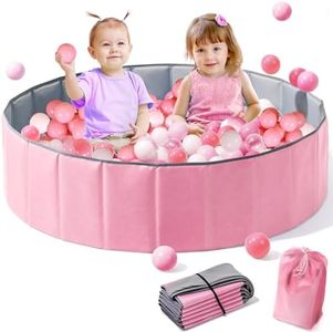 Hikiddy Large Ball Pit for Toddlers - 44 in Baby Ball Pit with Pop-Up Playmat, Portable and Foldable Kids Ball Pit, Dog Play Pit, Indoor and Outdoor Use, Hold Over 800 Balls, Balls Not Include (Pink)