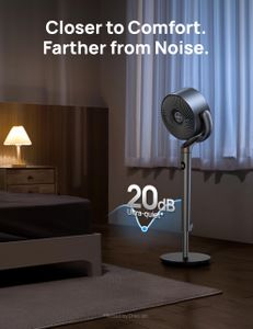 DREO Standing Fan 20dB – 120° Omni-Directional, Remote, 8 Speeds, 35-40" Adjustable