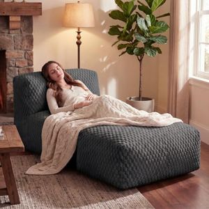 Gosopha Unique Tortoise Pattern Soft Fabric Oversized Bean Bag Lounger Chair, 3-in-1 Sofa with Ottoman, Advanced Memory Foam, No Assembly for Living Room, Dorm, Bedroom (Black)